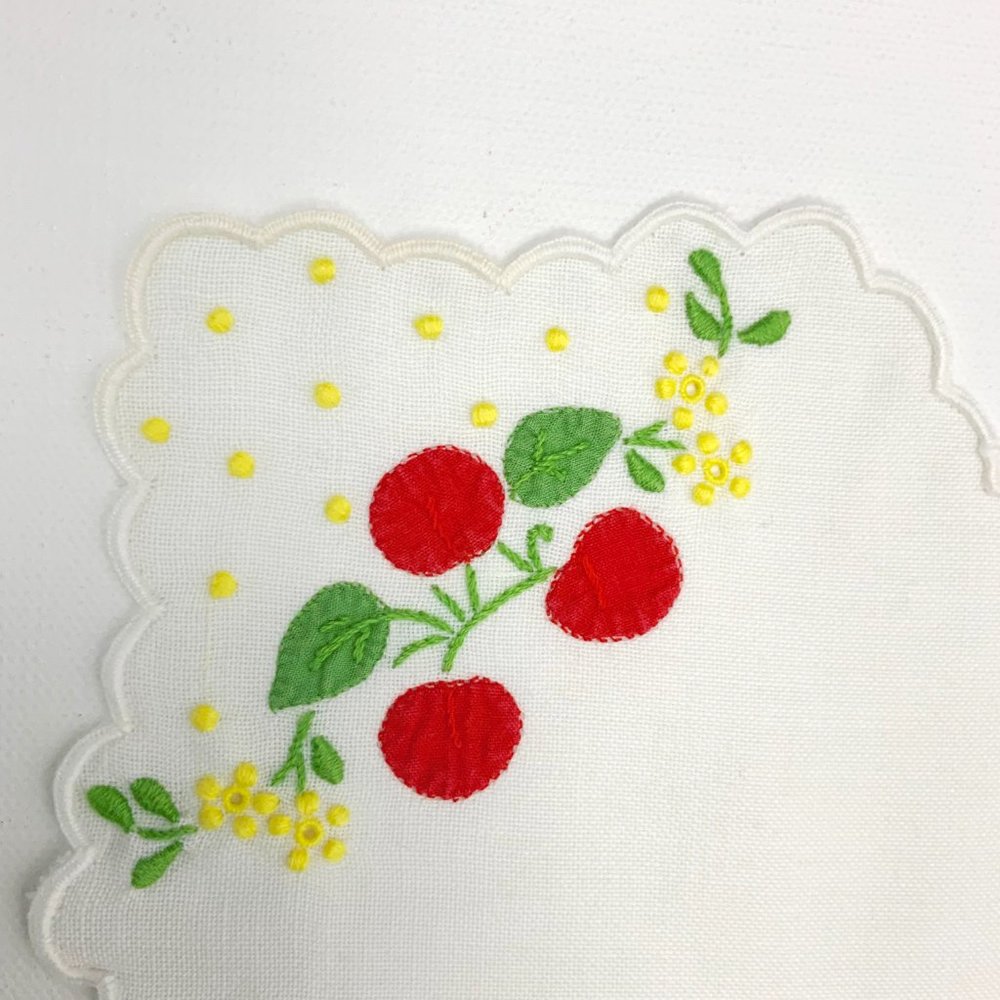 Vintage Bread  Busket  Liner Napkin Red Cherries - Picture 13 of 16